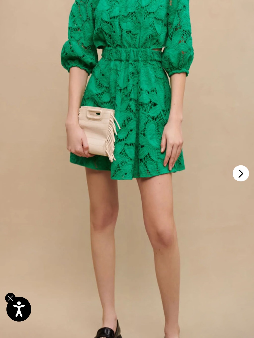 Maje Emerald Green Lace Mini Dress With Elastic Waist